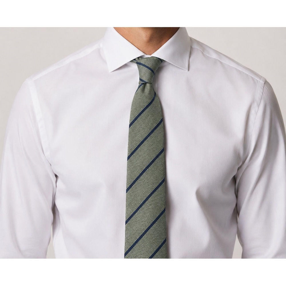 Kiton Napoli Sage & Navy Textured Stripe Silk Tie – Handcrafted Italian Luxury